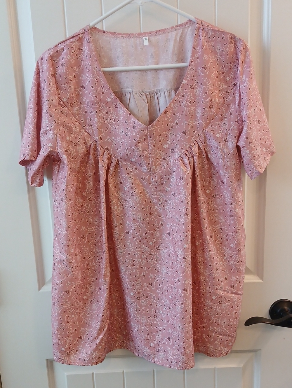 Pink Floral V-Neck Peasant Top